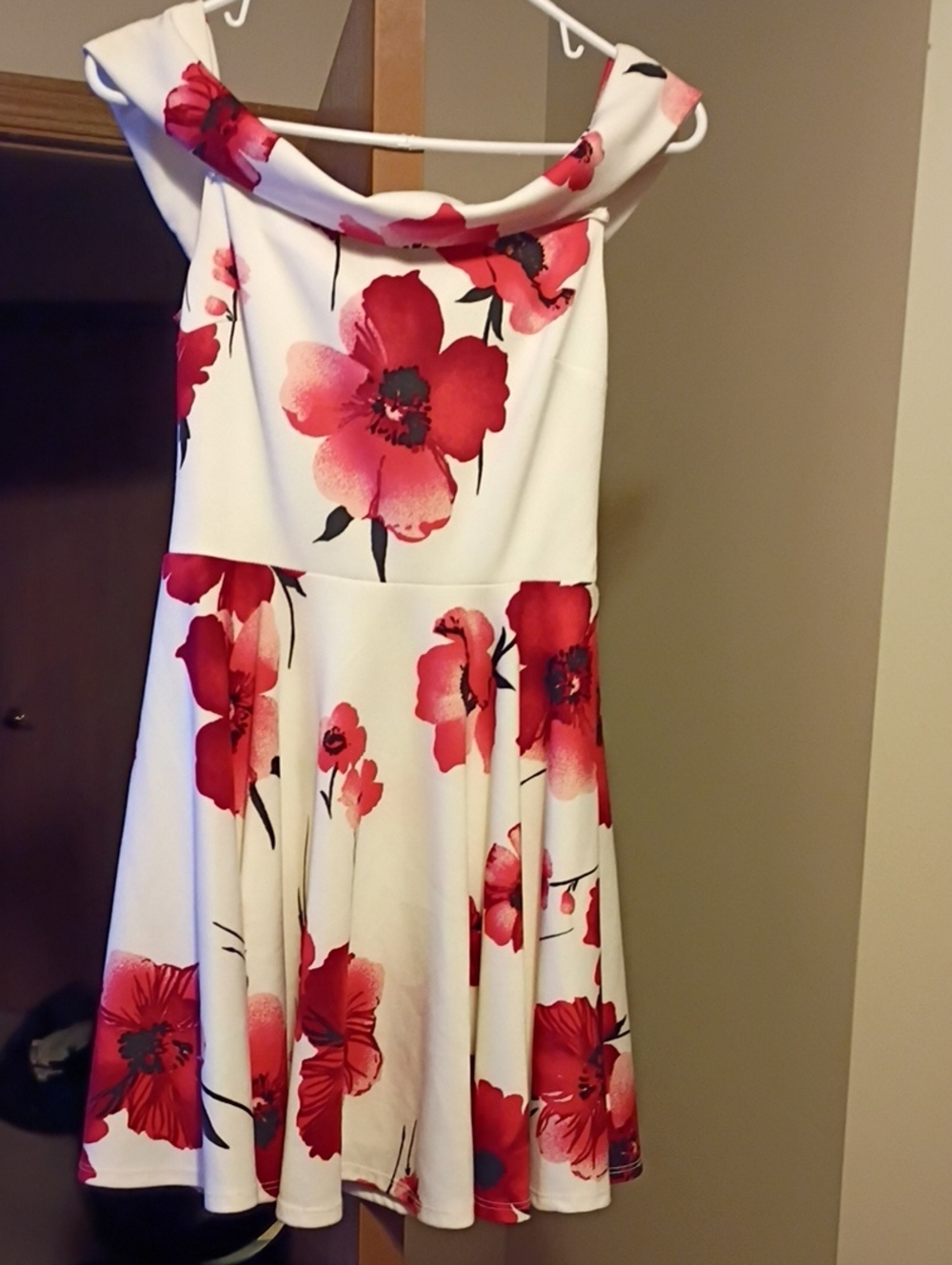 B Darlin White Mini Dress with Red Floral Print
